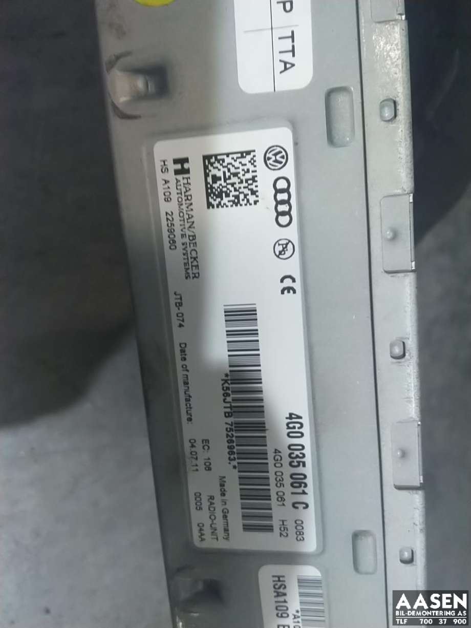 Bilstereo til Audi A7 2010-2014 (Type I, Fase 1)  (4G0 035 061 E|)