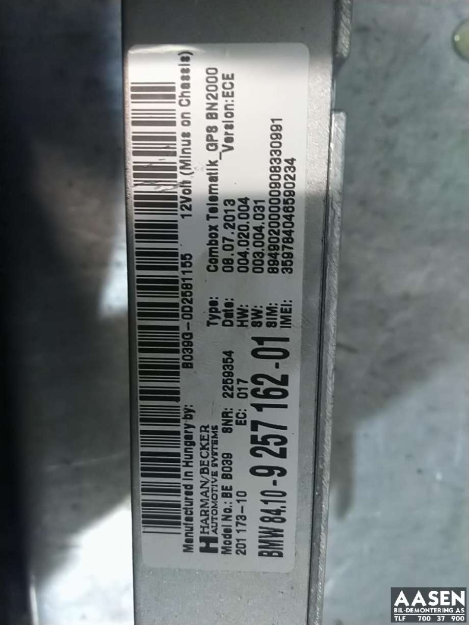 Styreenhet diverse til BMW X1 2009-2015 (E84) (E84) (84.10-9257162-01|84109257162|)