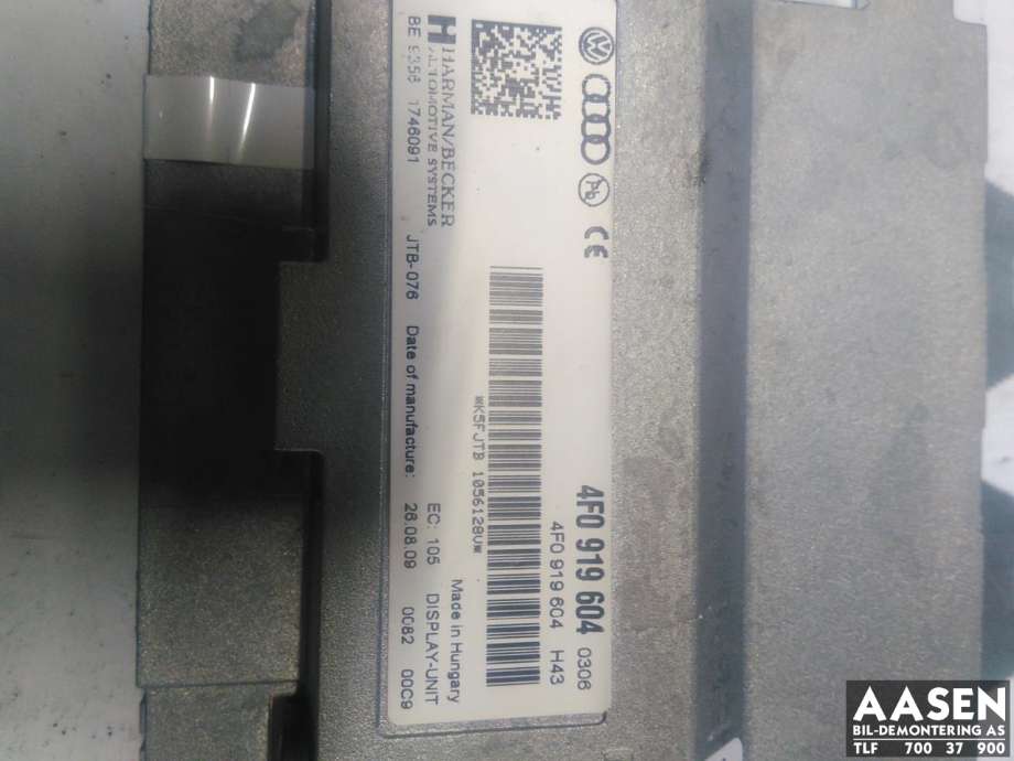 Bilstereo navigasjon skjerm til Audi A5 2007-2016 (Type I)  (8R0 919 604|8R0 919 604 A|)