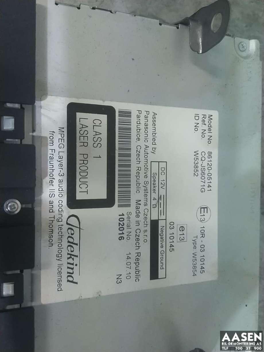 Bilstereo til Toyota Avensis 2009-2015 (Type III, Fase 1) (PANASONIC|86120-05141|)