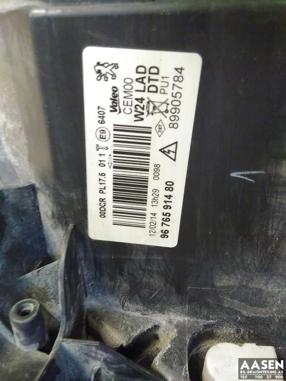 Frontlykt høyre xenon til Peugeot 508 2011-2014 (Type I, Fase 1)  (96 765 914 80|)