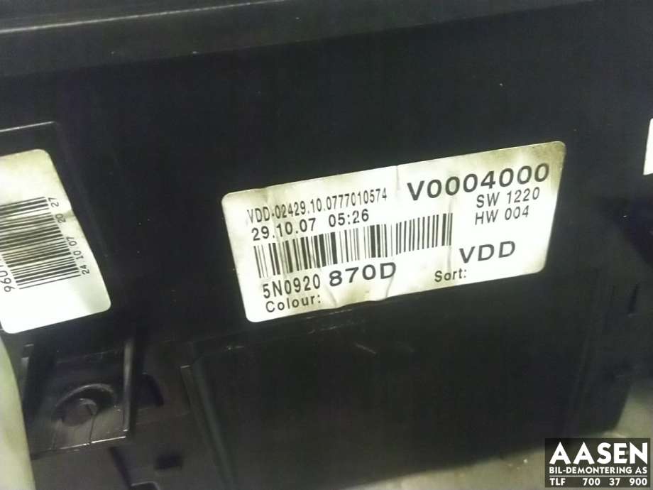 Instrumentpanel til VW Tiguan 2007-2011 (Type I, Fase 1)  (5N0 920 870 DX|)
