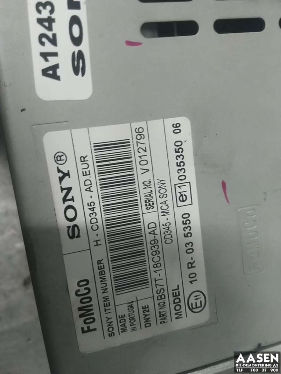 Bilstereo til Ford S-Max 2010-2015 (Type I, Fase 2) (SONY|BS7T-18C939-AD|1805708|)