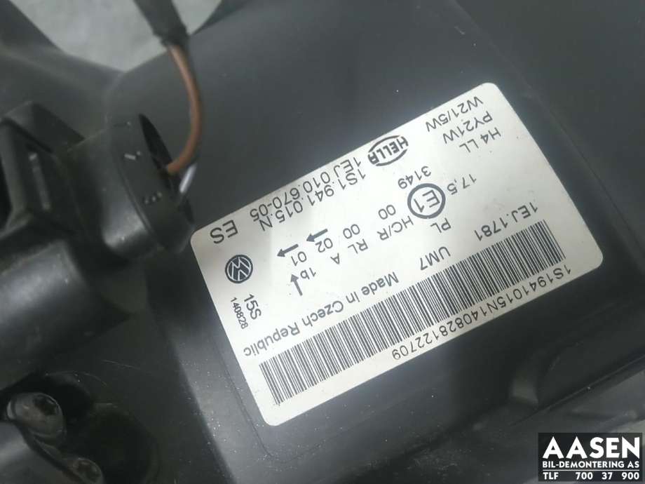 Frontlykt venstre halogen til VW E-Up 2013-2019  (1S1 941 015 N|)
