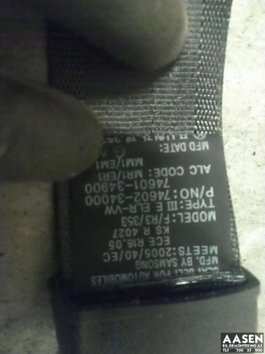 Sikkerhetsbelte foran høyre til SsangYong Korando 2011-2013 (Type III) (74602-34000|)