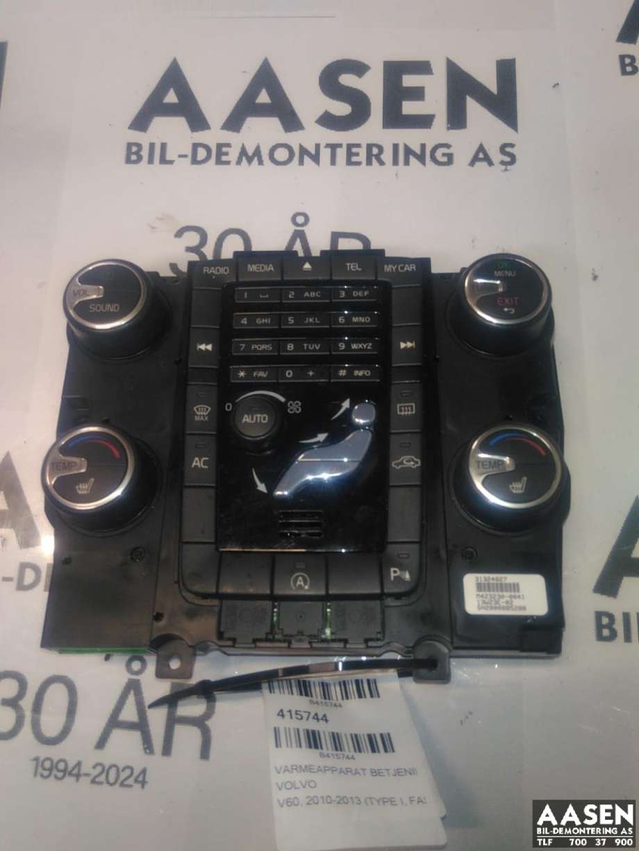 Varmeapparat betjening til Volvo V60, 2010-2013 (Type I, Fase 1)  