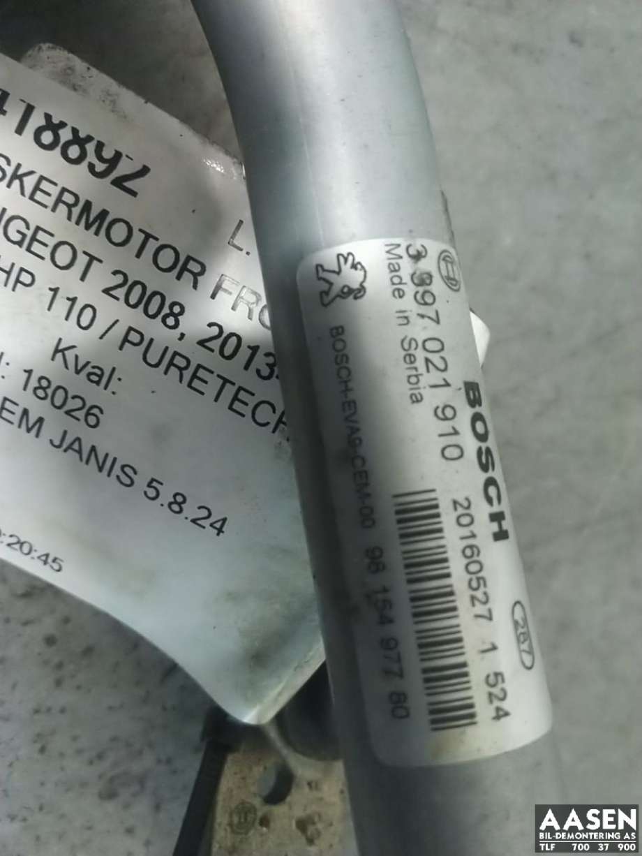 Viskermotor frontrute komplett m/overføring til Peugeot 2008 2013-2019 (Type I)  (98 154 977 80|)