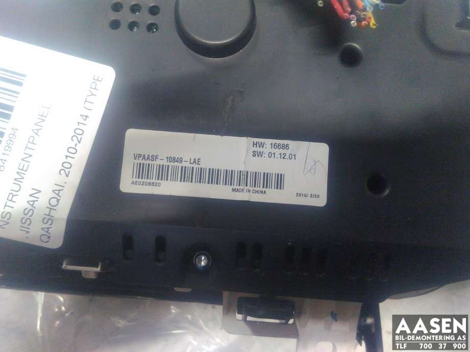 Instrumentpanel til Nissan Qashqai 2010-2014 (Type I, Fase 2)