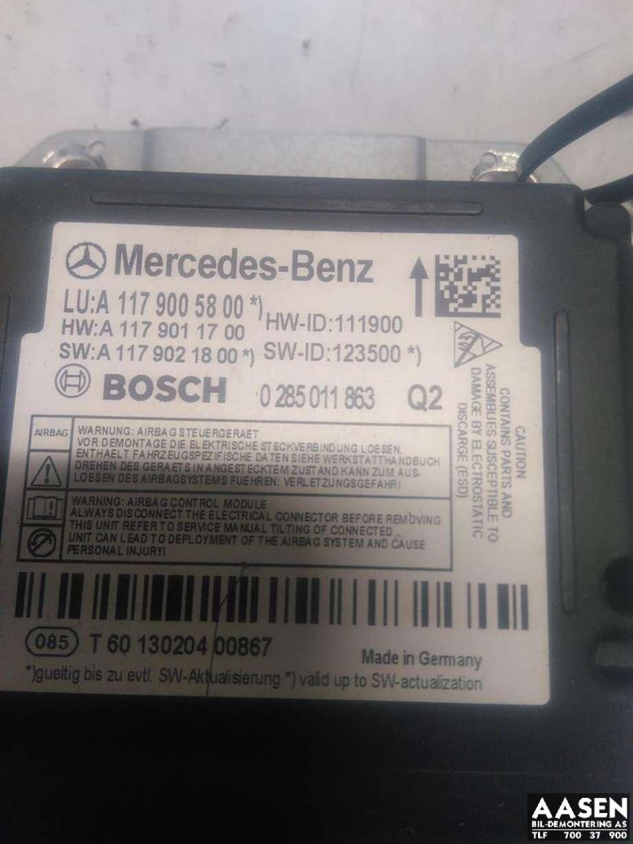 Airbag elektronikk til Mercedes A-Klasse 2012-2018 (W176) (W176) (A 117 900 17 00|A 117 900 52 00|A 117 900 58 00)