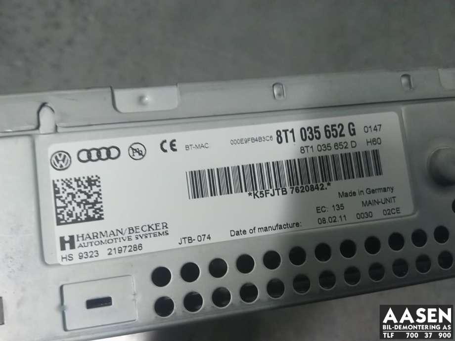 Bilstereo til Audi A4 2007-2014 (Type IV) (B8) (B8) (8T1 035 652 HX|8T1 035 652 D|8T1 035 652 G)