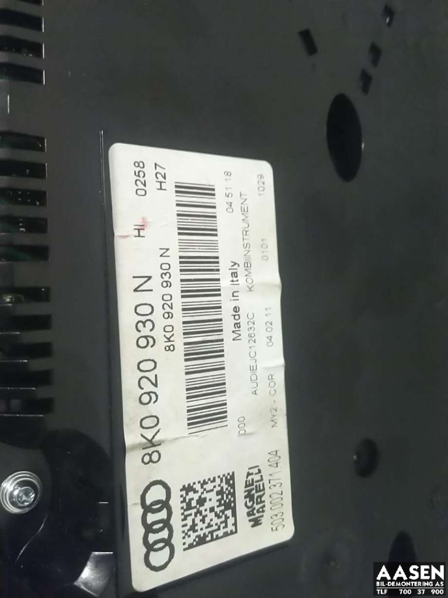 Instrumentpanel til Audi A4 2007-2014 (Type IV) (B8) (B8) (8K0 920 930 N|8K0 920 930 NX|)