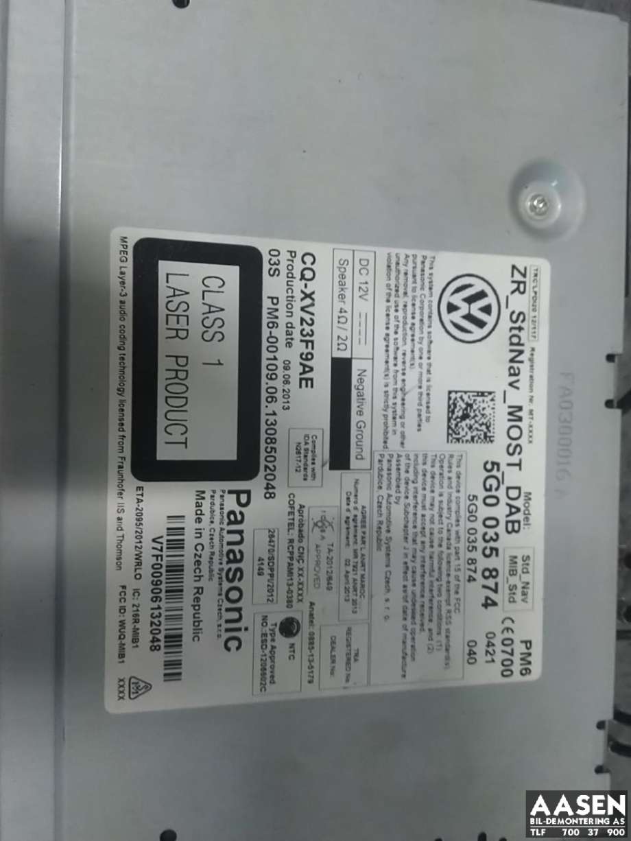 Bilstereo navigasjon spiller til VW Golf VII 2012-2017 (Fase 1)  (5G0 035 874|)