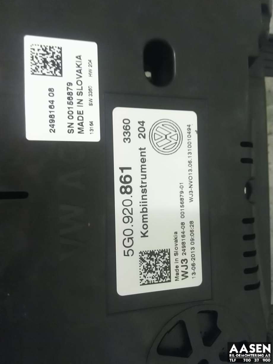 Instrumentpanel til VW Golf VII 2012-2017 (Fase 1)  (5G0 920 861|)