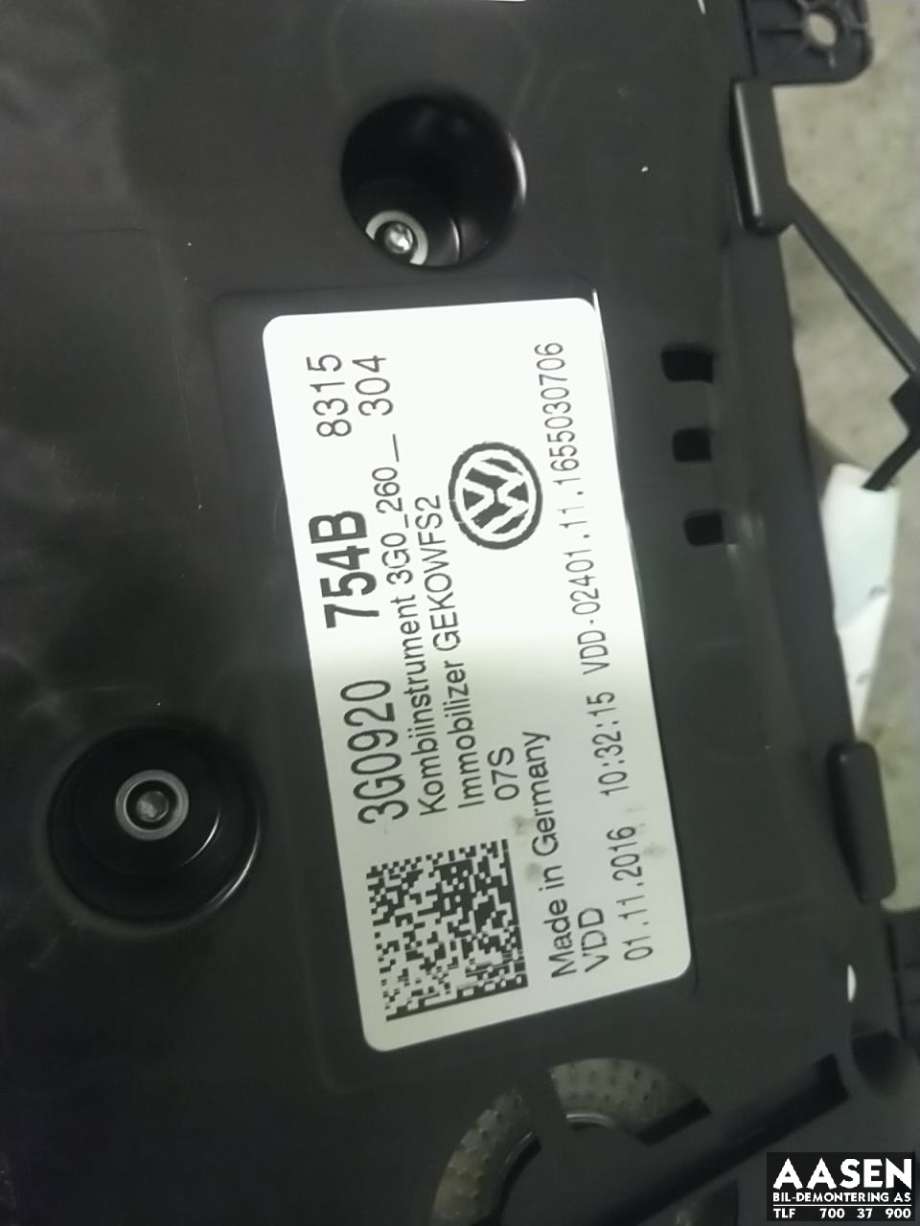 Instrumentpanel til VW Passat 2015-2019 (Fase 1) (B8) (B8) (3G0 920 754 B|)