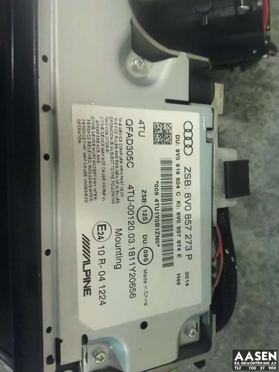 Bilstereo navigasjon skjerm til Audi A3 2016-2020 (Type III, Fase 2)  (8V0 857 273 P|)