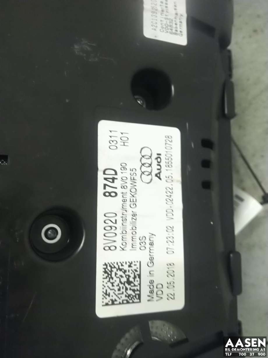 Instrumentpanel til Audi A3 2016-2020 (Type III, Fase 2)  (8V0 920 874 D|)