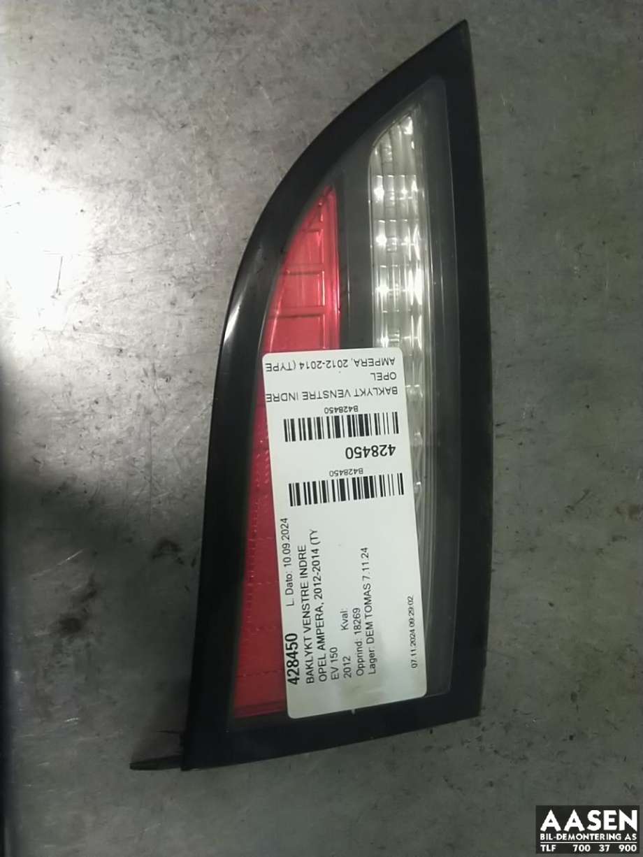 Baklykt venstre indre til Opel Ampera, 2012-2014 (Type I)  