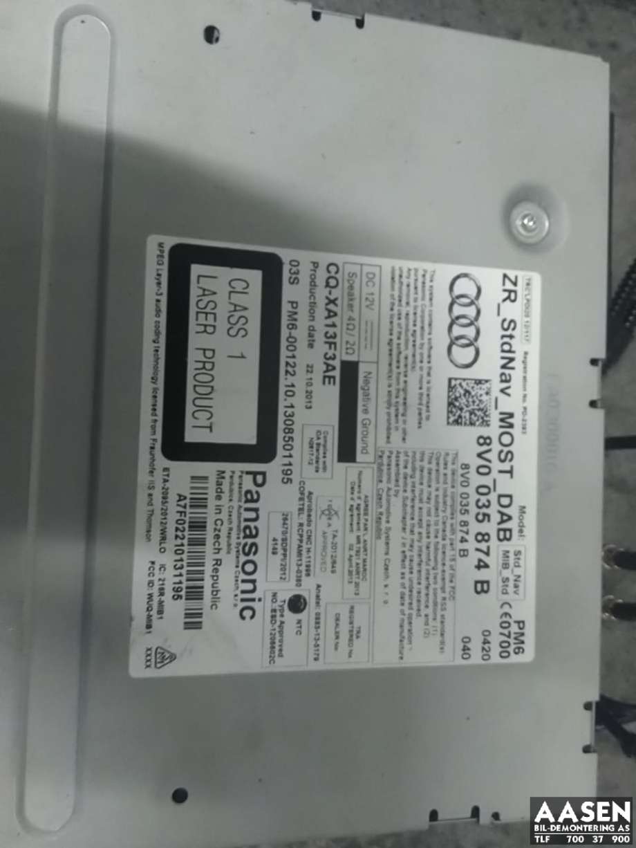 Bilstereo diverse til Audi A3 2012-2016 (Type III, Fase 1)  (8V0 035 874 B|)