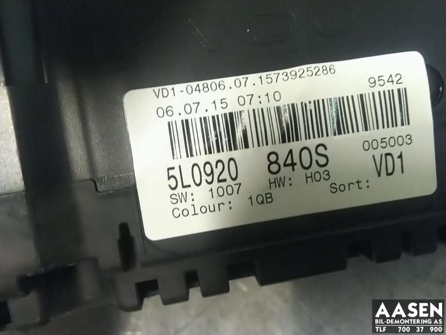 Instrumentpanel til Škoda Yeti 2014-2017 (Fase 2)  (5L0 920 840 S|)
