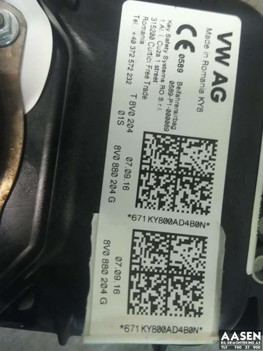 Airbag passasjer til VW Golf VII 2012-2017 (Fase 1)  (8V0 880 204 G|)