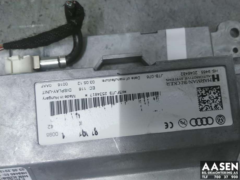 Bilstereo navigasjon skjerm til Audi Q5 2008-2012 (Type I, Fase 1)  (8T0 919 604|8T0 919 604 B|)