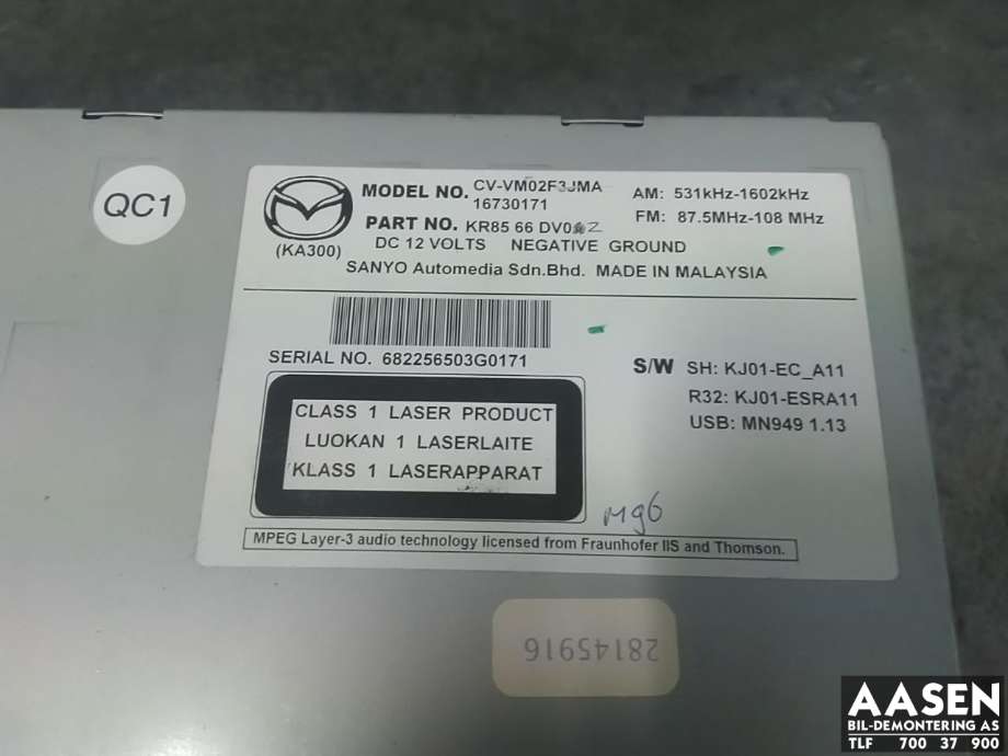Bilstereo til Mazda CX-5 2012-2017 (Type I) (KR8566DV0Z|)