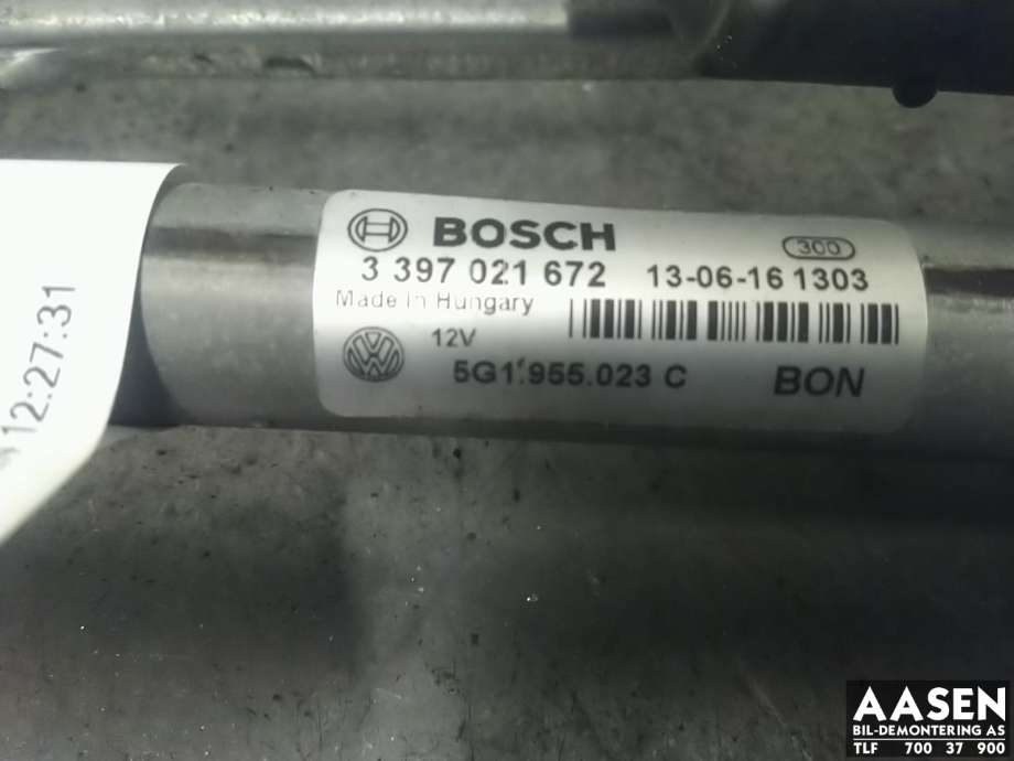 Viskermotor frontrute komplett m/overføring til VW Golf VII 2012-2017 (Fase 1)  (5G1 955 023 C|5G1 955 023 D|)