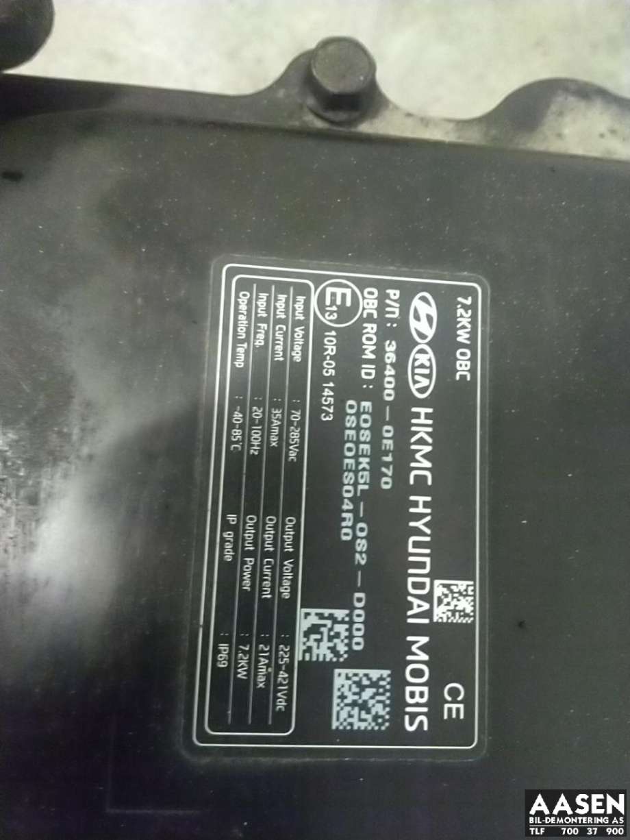 Batterilader (OBC - On Board Charger) til Hyundai Kona 2017-2021 (Type I, Fase 1)  (36400 0E170|)