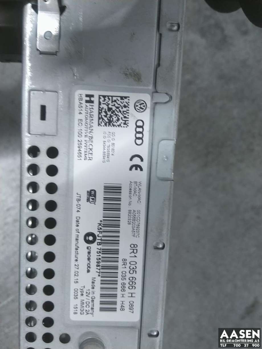 Bilstereo til Audi A4, Allroad 2009-2016 (Type I) (B8) (B8) (8R1035666H|)
