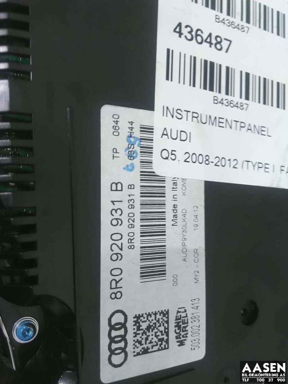 Instrumentpanel til Audi Q5 2008-2012 (Type I, Fase 1)  (8R0 920 931 B|8R0 920 931 BX|)