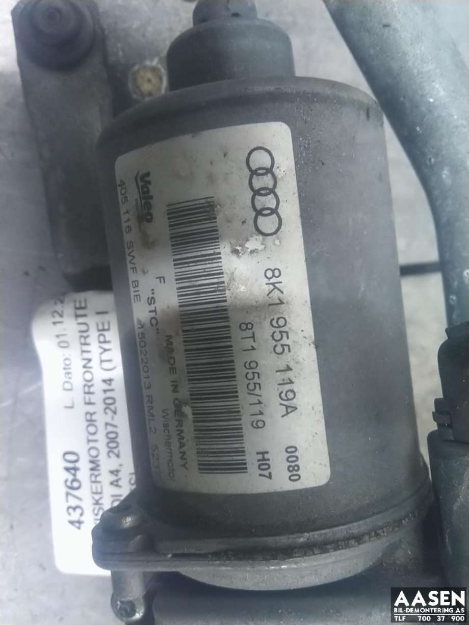 Viskermotor frontrute komplett m/overføring til Audi A4 2007-2014 (Type IV) (B8) (B8) (8K1 955 023 C|8K1 955 023 E|)