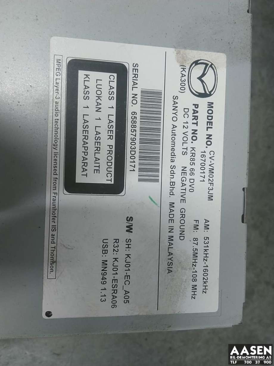Bilstereo til Mazda CX-5 2012-2017 (Type I)  (KR8566DV0|)