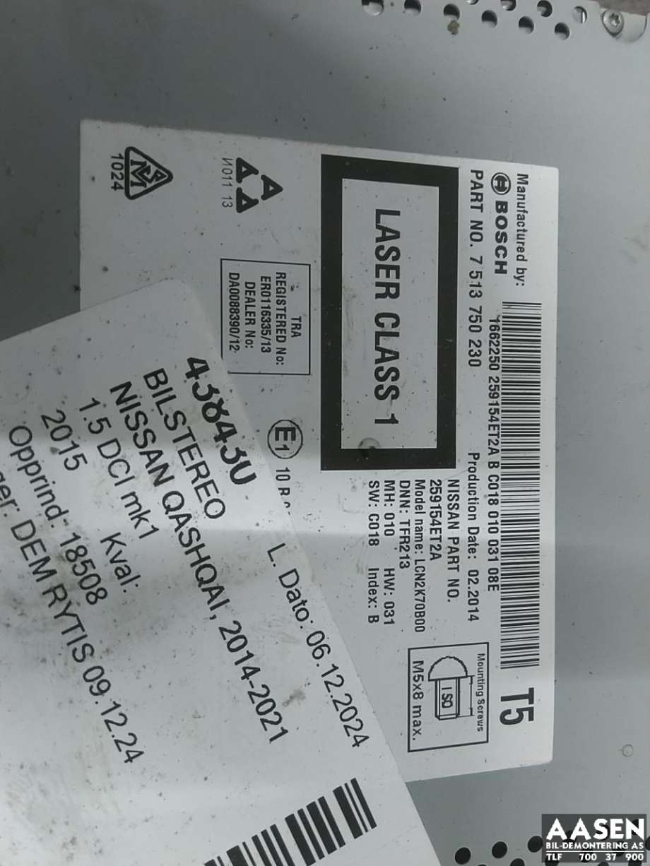 Bilstereo til Nissan Qashqai 2014-2021 (Type II)  (259154ET2A|)