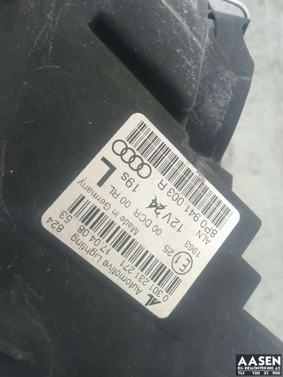 Frontlykt venstre xenon til Audi A3 2003-2008 (Type II, Fase 1)  (8P0 941 029 R|)