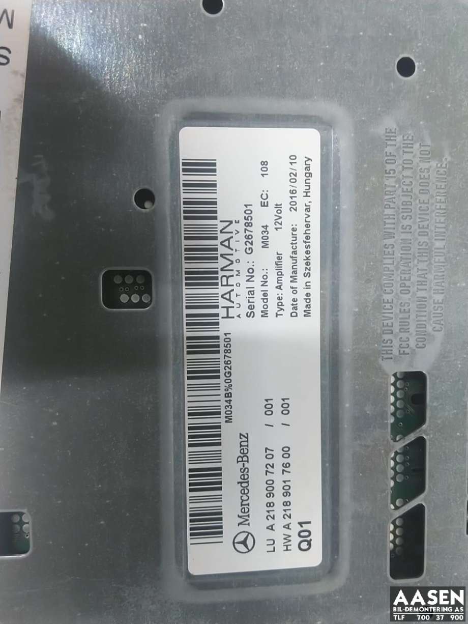 Bilstereo forsterker til Mercedes B-Klasse, electric drive 2014-2018 (W242) (W242) (A 218 900 72 07|A 218 901 76 00|)