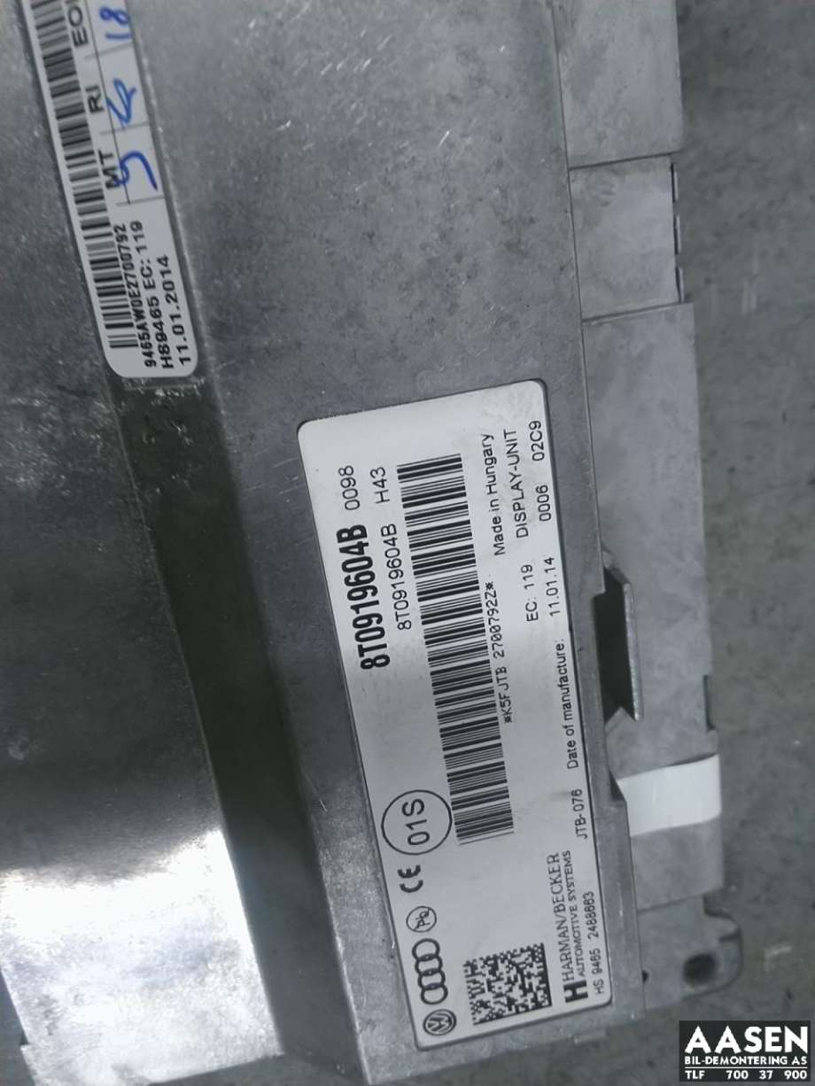 Bilstereo navigasjon skjerm til Audi A4, Allroad 2009-2016 (Type I) (B8) (B8) (8T0 919 604 B|)