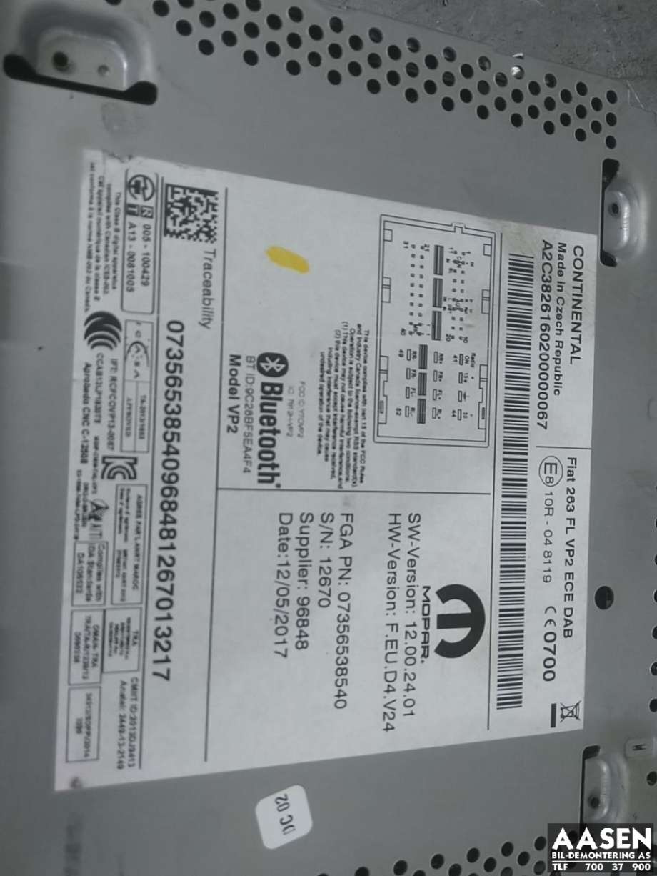 Bilstereo til Fiat Doblo 2010-->> (Type II)  (10R-048119|07356538540|)
