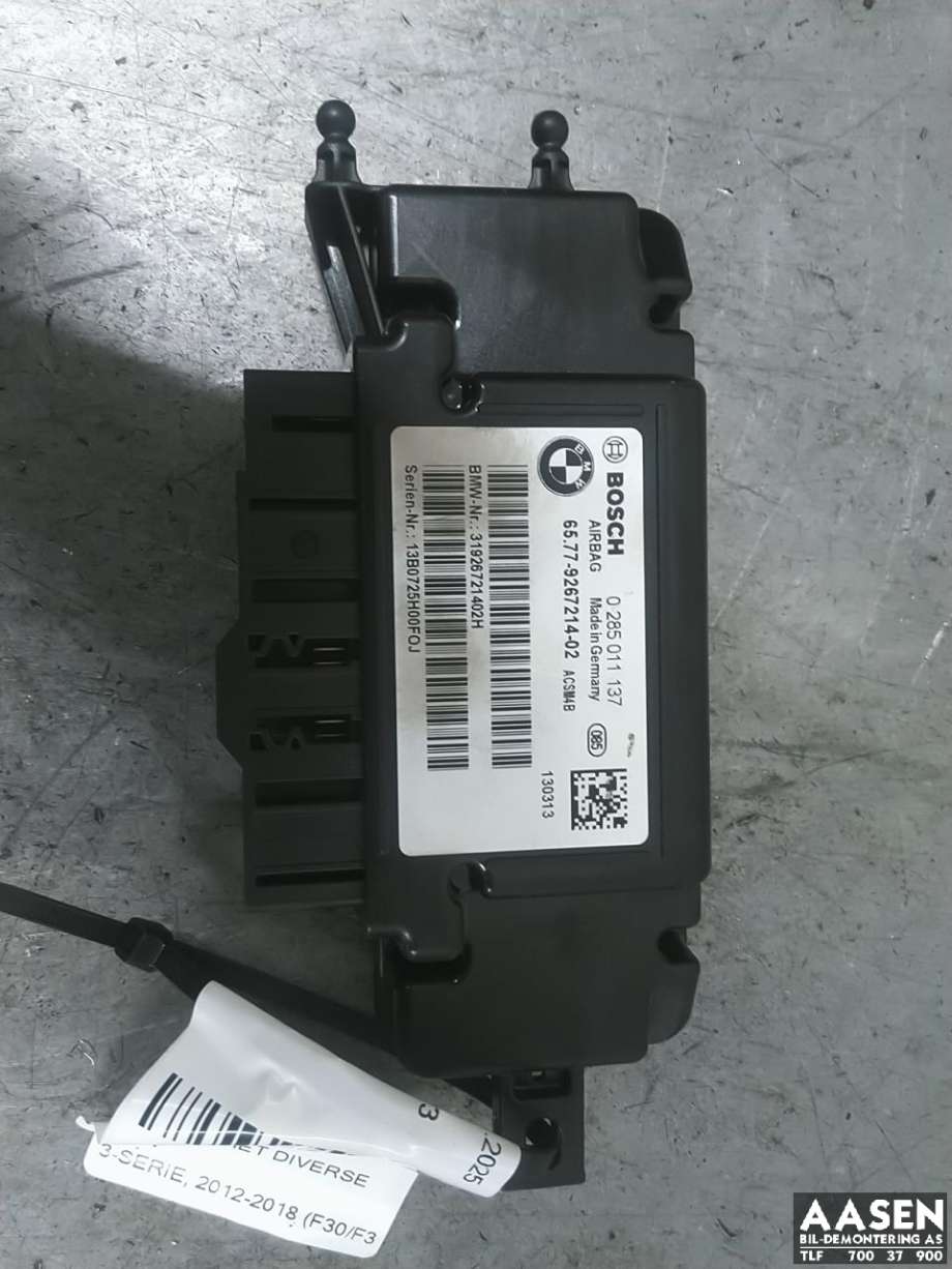 Styreenhet airbag hovedsensor til BMW 3-Serie, 2012-2018 (F30/F31/F34) (F30/F31/F34) (6579267241-02)