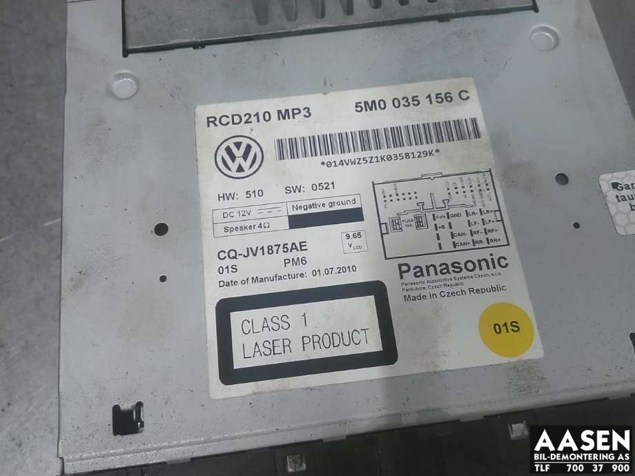 Bilstereo til VW Polo 2009-2014 (Type V, Fase 1)  (5M0 035 156 C|5M0 057 156 CX|5M0 057 156 DX)