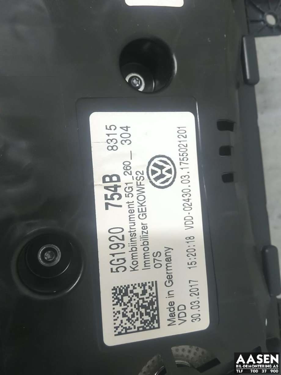 Instrumentpanel til VW Golf VII 2017-2020 (Fase 2) (5G1 920 754 B|)