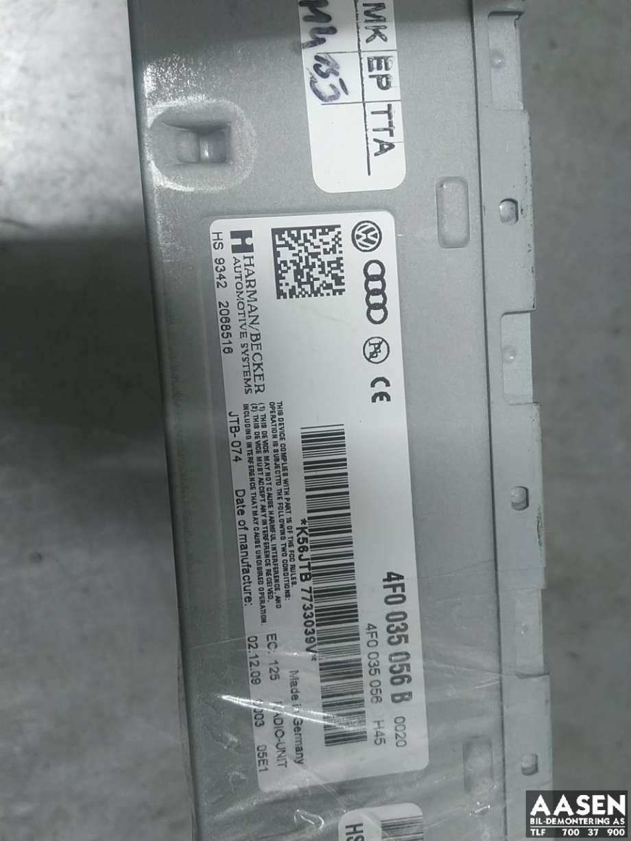 Bilstereo til Audi A6 2008-2011 (Type III, Fase 2) (C6) (C6) 