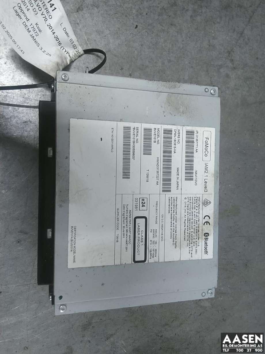 Bilstereo til Volvo V70, 2014-2016 (Type III, Fase 2)