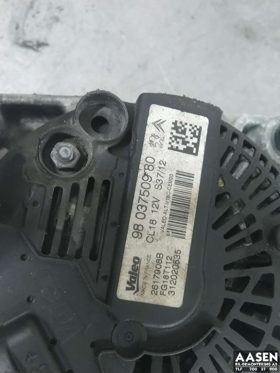 Dynamo diesel til Peugeot 508 2011-2014 (Type I, Fase 1)  (98 037 509 80|16 482 360 80|5702 J4)