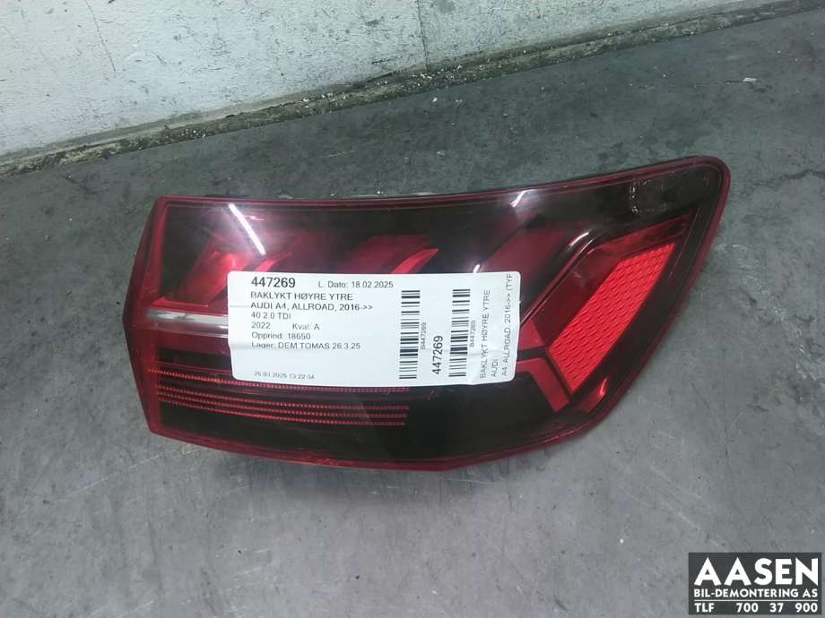 Baklykt høyre ytre til Audi A4, Allroad, 2016-->> (Type II) (B9) (B9) (8W9 945 092 AA)