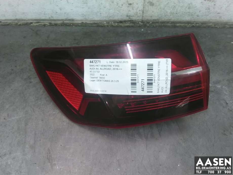 Baklykt venstre ytre til Audi A4, Allroad, 2016-->> (Type II) (B9) (B9) (8W9 945 091 AA)