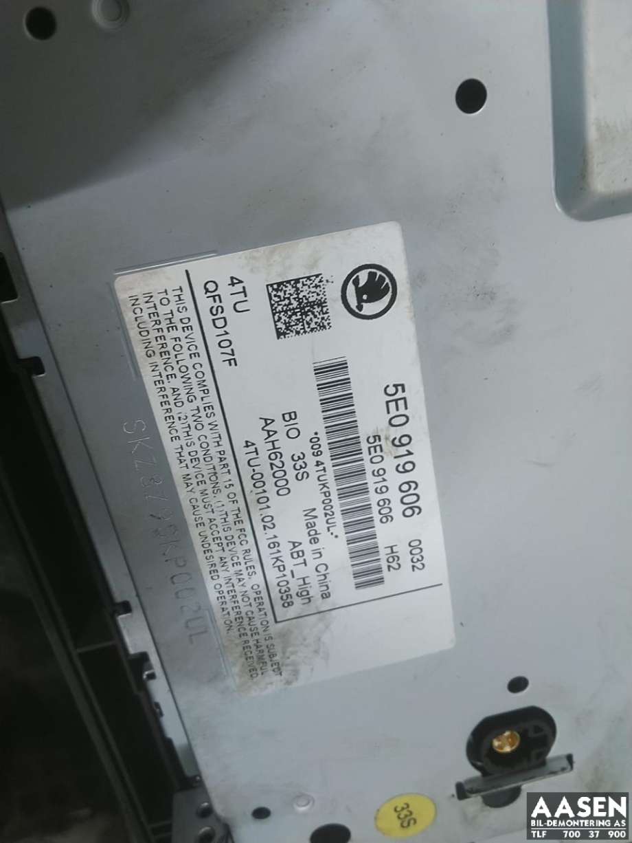 Bilstereo til Škoda Octavia 2013-2016 (Type III, Fase 1)  (5E0 919 606|)
