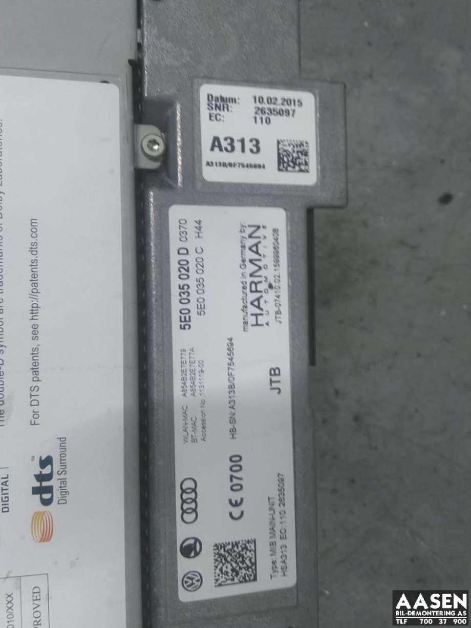 Bilstereo til Škoda Octavia 2013-2016 (Type III, Fase 1)  (5E0 919 606|)