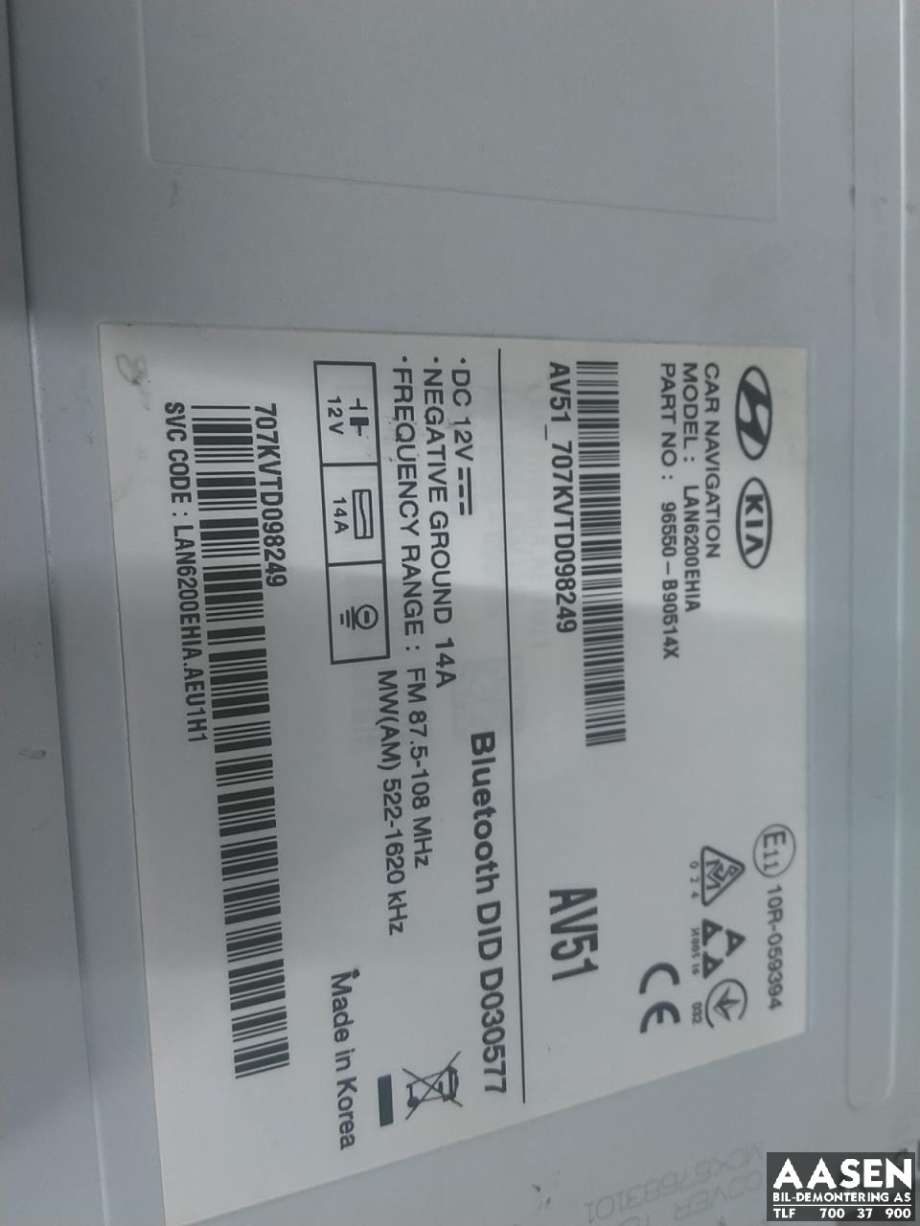 Bilstereo, med DAB til Hyundai i10 2014-2018 (Type II) (96550B 90514X|)