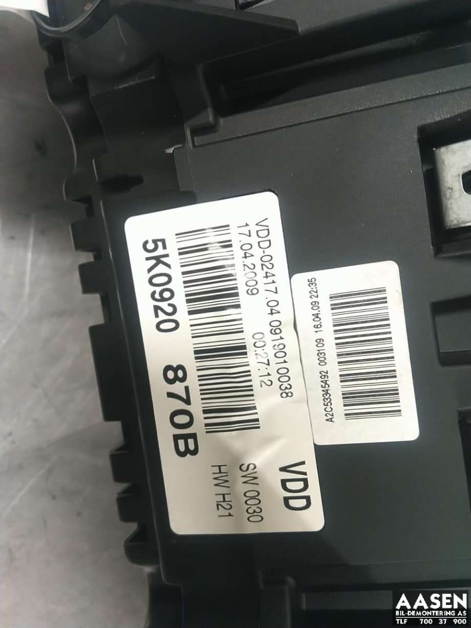 Instrumentpanel til VW Golf VI 2008-2012 (5K0 920 870 B|5K0 920 870 BX|)