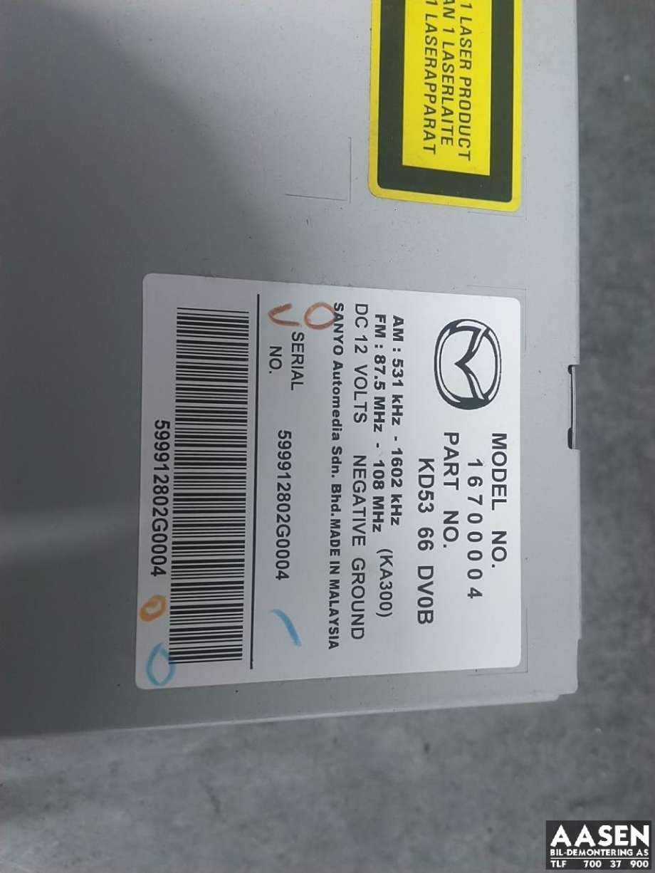 Bilstereo til Mazda CX-5 2012-2017 (Type I)  (KD5366DV0B|)